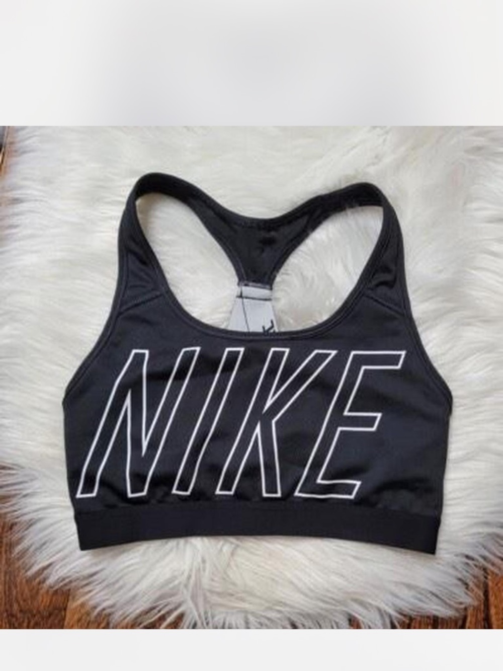 Nike Black Racerback Sports Bra with White Outline Logo